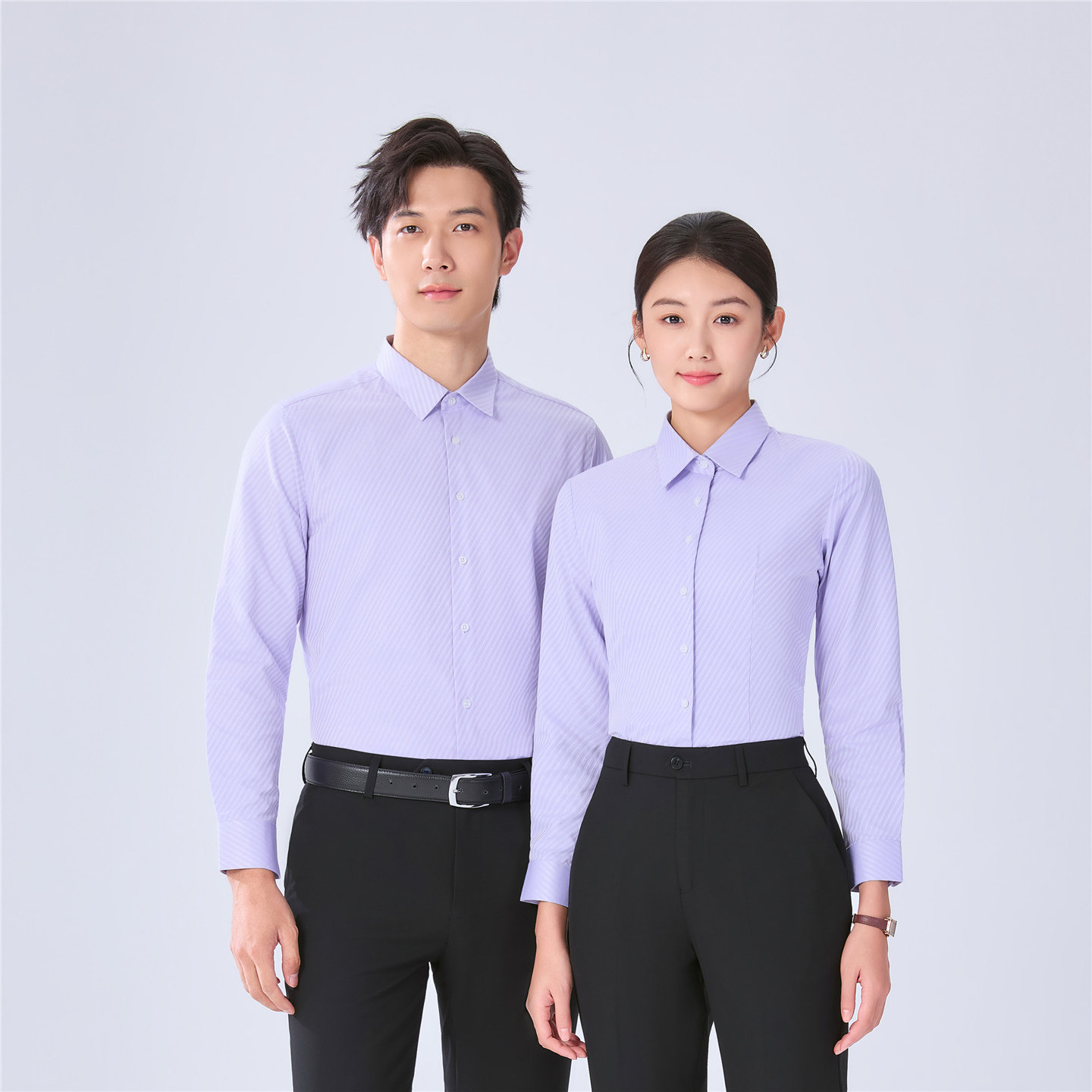 酒店前台4S销售经理工装条纹衬衫