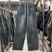 松紧腰抽绳刮破做旧宽松直筒阔腿牛仔裤 CYC潮牌26春季 男时尚 9712