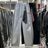 YM潮牌美式 5593 设计感牛仔裤 复古格纹方巾牛仔裤 男宽松直筒休闲裤