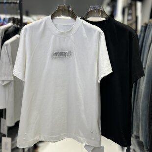 CYC潮牌美式 T恤男做旧破洞毛边情侣款 半袖 2700 超重磅贴布刺绣短袖