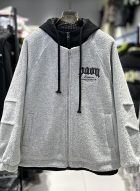 CYC潮牌冬季连帽假两件加绒加厚夹克外套男女宽松痞帅派克服9018