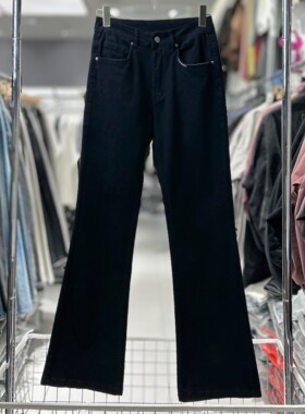 CYC潮牌黑色微喇牛仔裤男2026春季新显瘦纯色休闲净面牛仔长裤523