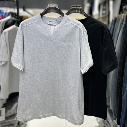 CYC潮牌美式轻奢小v亨利领短袖夏季纯棉刺绣休闲男女圆领T恤2005