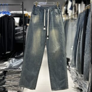 男宽松直筒阔腿软牛仔裤 子1156 复古水洗松紧腰牛仔裤 CYC潮牌春季