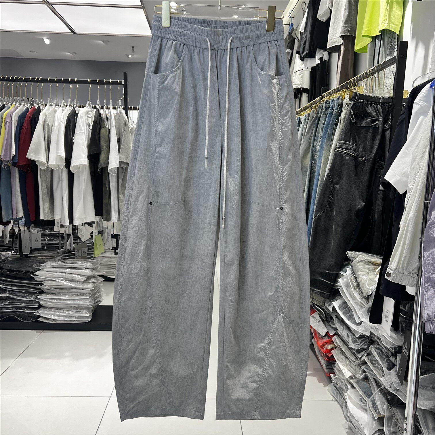 CYC潮牌极简风轻弯刀休闲裤男士薄款宽松慵懒垂感阔腿镰刀裤子078