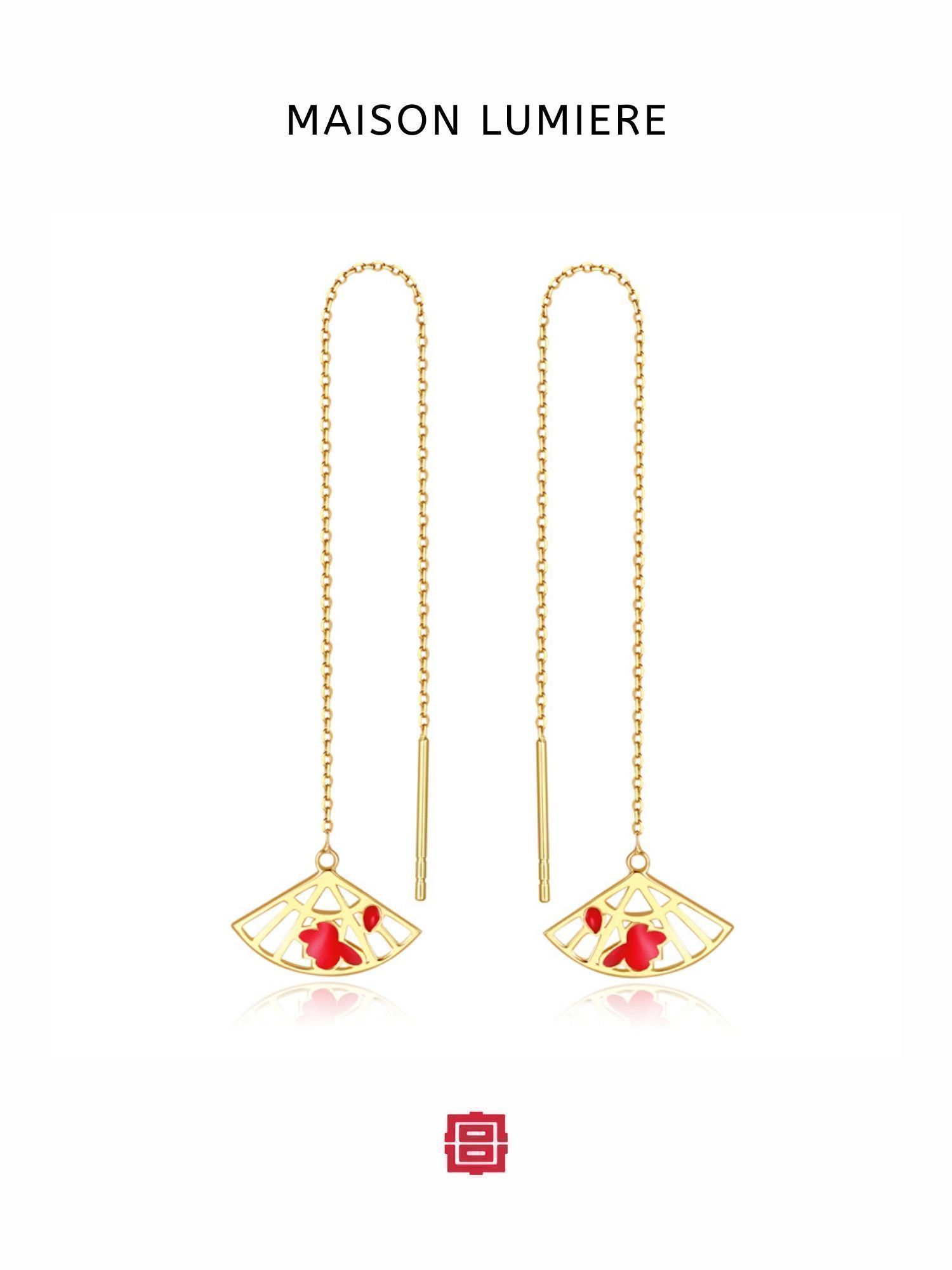 18K金荷花扇珐琅耳线 MAISON LUMIERE美颂之光宫里中国风修饰脸型