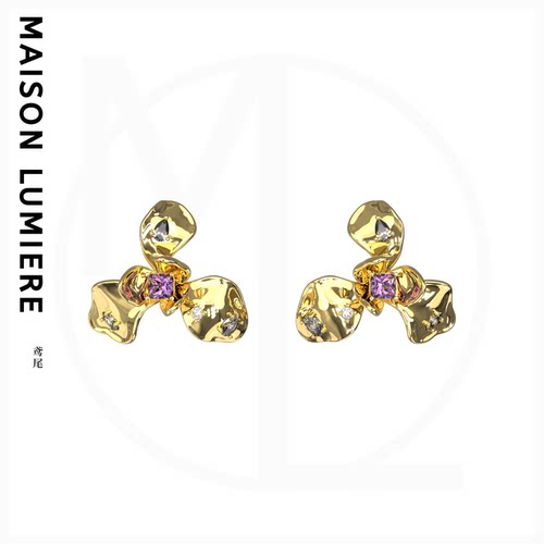 美颂之光MAISON LUMIERE  mini鸢尾宝石耳钉 立体花型  时尚精致