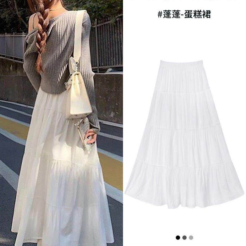 白色半身裙子女春秋2026新款高腰a字显瘦中长裙小个子蓬蓬蛋糕裙