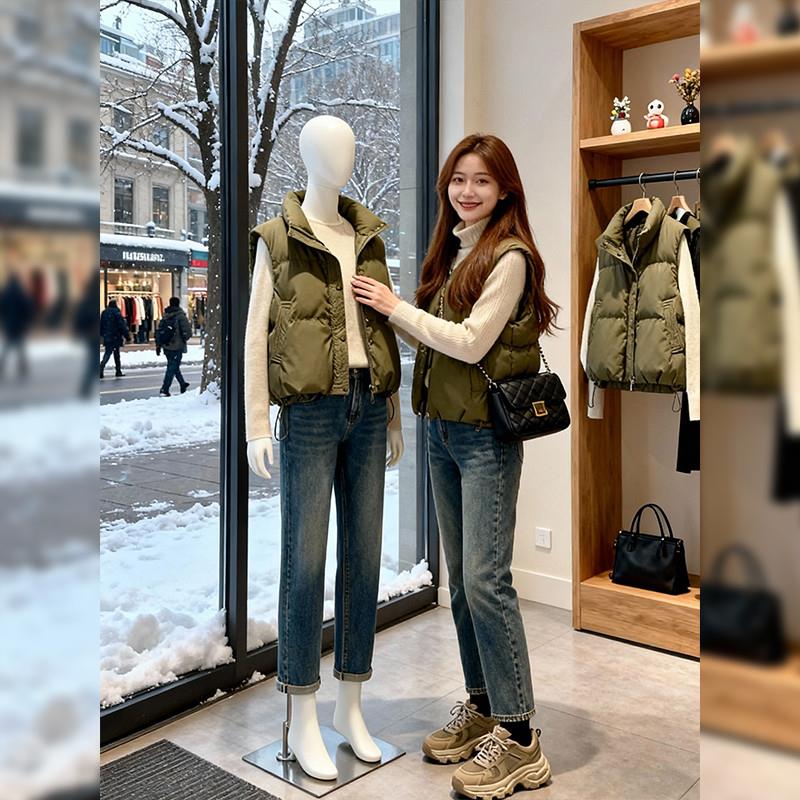 羽绒棉马甲女款外穿2025秋冬季新款韩版宽松显瘦立领无袖保暖外套图片
