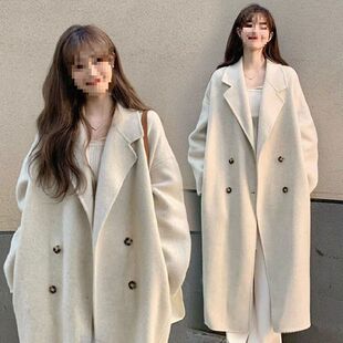 韩系长款外套女新款加厚毛呢大衣外套小个子显2025秋冬季纯色