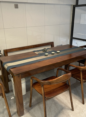 新中式北美黑胡桃木大板茶桌书桌实木家用阳台茶台书房禅意泡茶桌