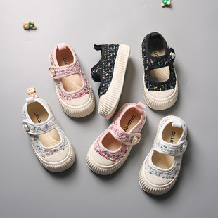 女童布鞋春秋季舒适浅口板鞋韩版魔术贴方口单鞋防滑宝宝幼儿园鞋