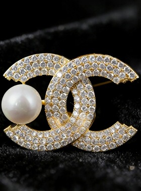 高档设计感字母C C胸针香风配饰胸花双C西装大衣锆石别针轻奢气质
