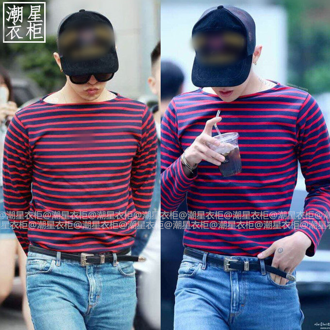 bigbang权志龙gd同款细条纹长袖T恤短袖半袖卫衣打底衫男女韩版潮在类目 男装, T恤中 - 来自Buy2taobao.com提供专业的淘宝代购服务