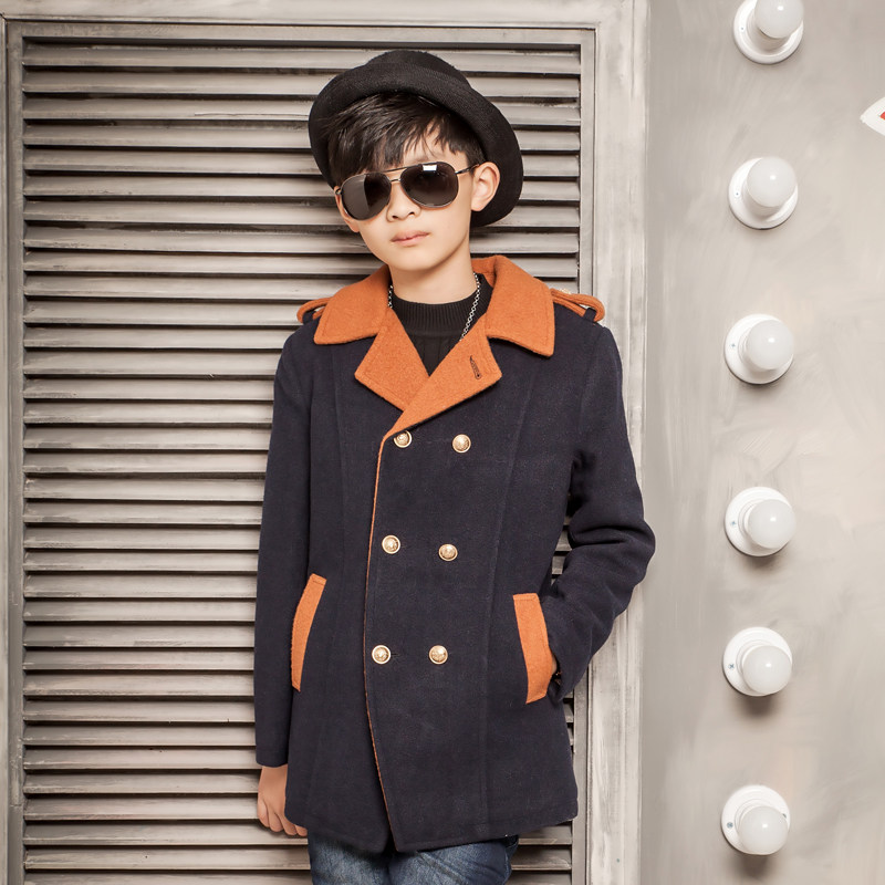双排扣男童羊绒大衣毛呢外套中大童冬装中长款韩版加厚呢子休闲衣