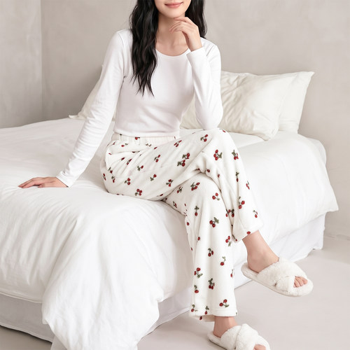 小樱桃珊瑚绒加厚保暖家居裤女