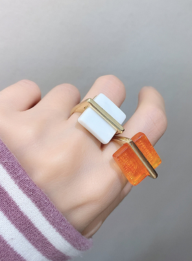 韩版正方形纹理小众百搭戒指
