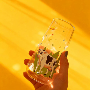 黄金大劈叉奶牛牛乳耐高温高硼硅果汁玻璃杯饮料杯喝水杯子牛奶杯