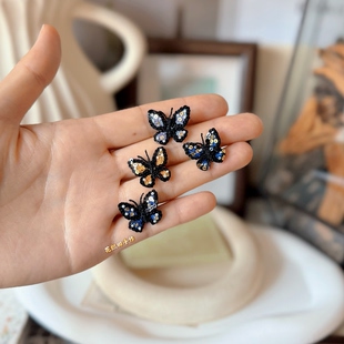 原创微钩手工编织蝴蝶耳骨夹成品森系复古风配饰送礼