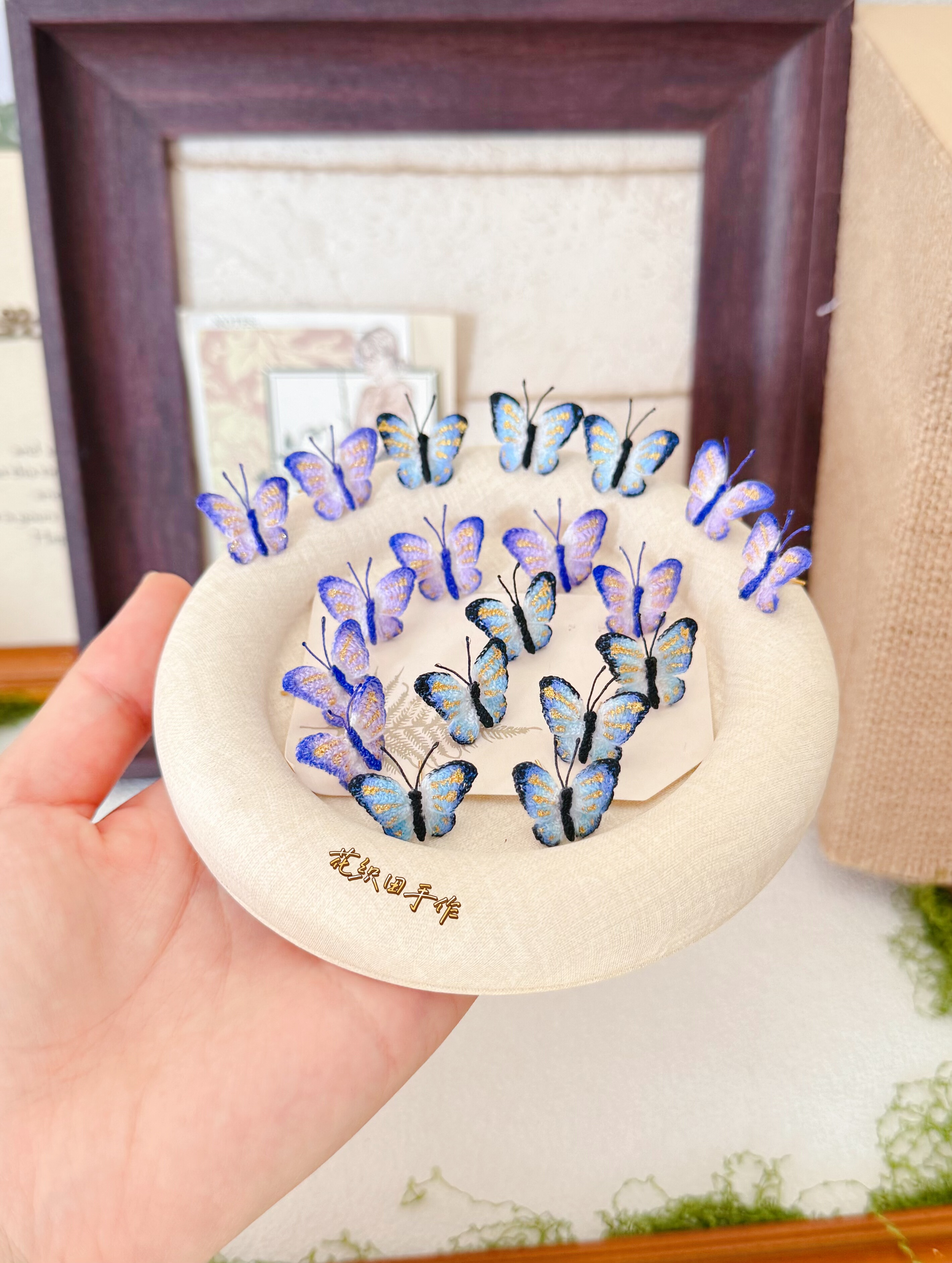 花织田手工原创微钩蝴蝶耳钉成品