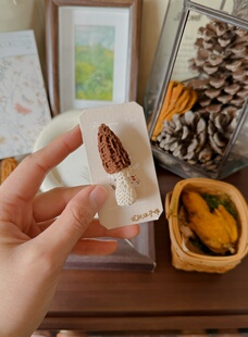 原创微钩手工编织蘑菇羊肚菌胸针成品森系复古风配饰送礼