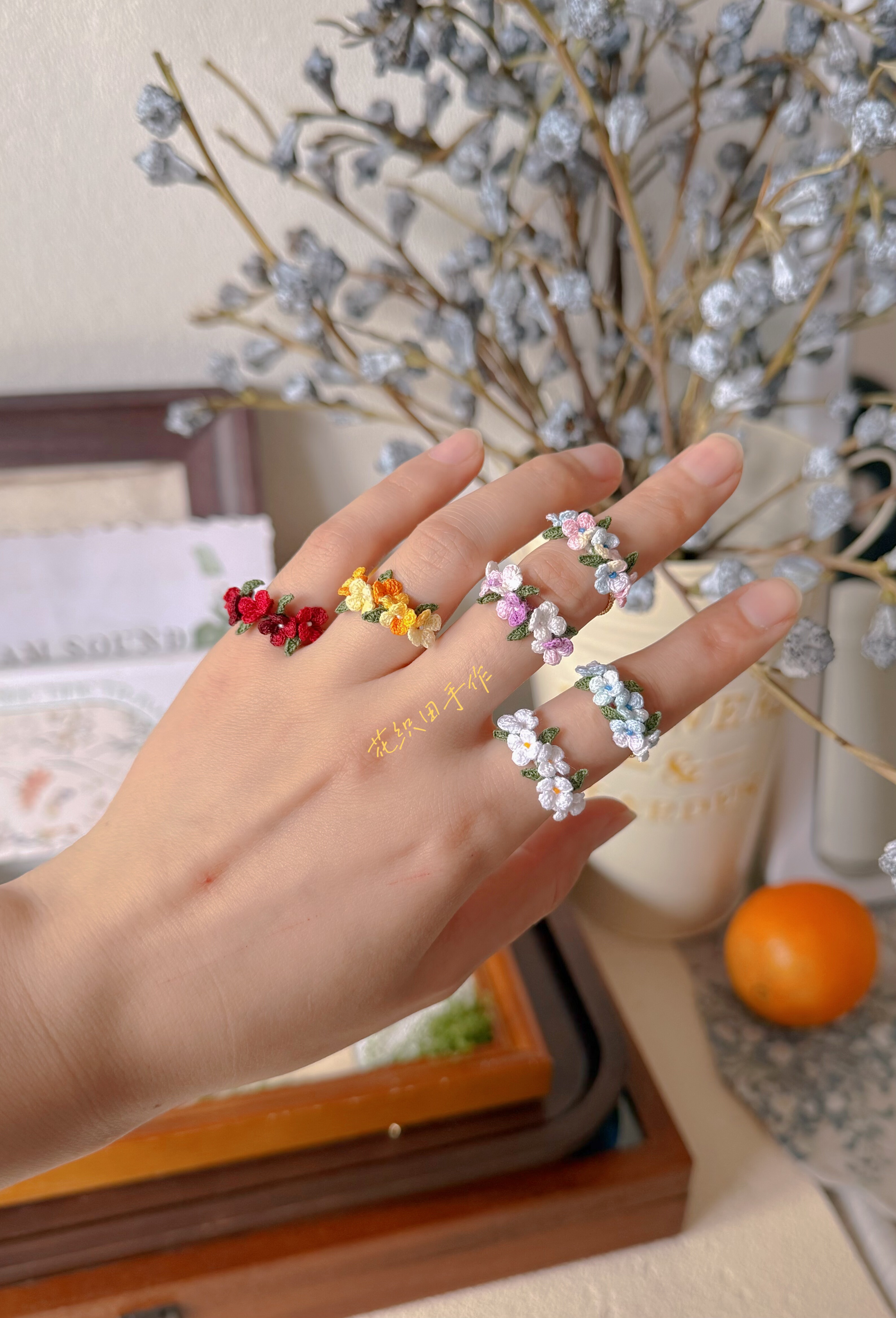 原创微钩手工编织小花森系戒指成品节日礼物闺蜜送礼