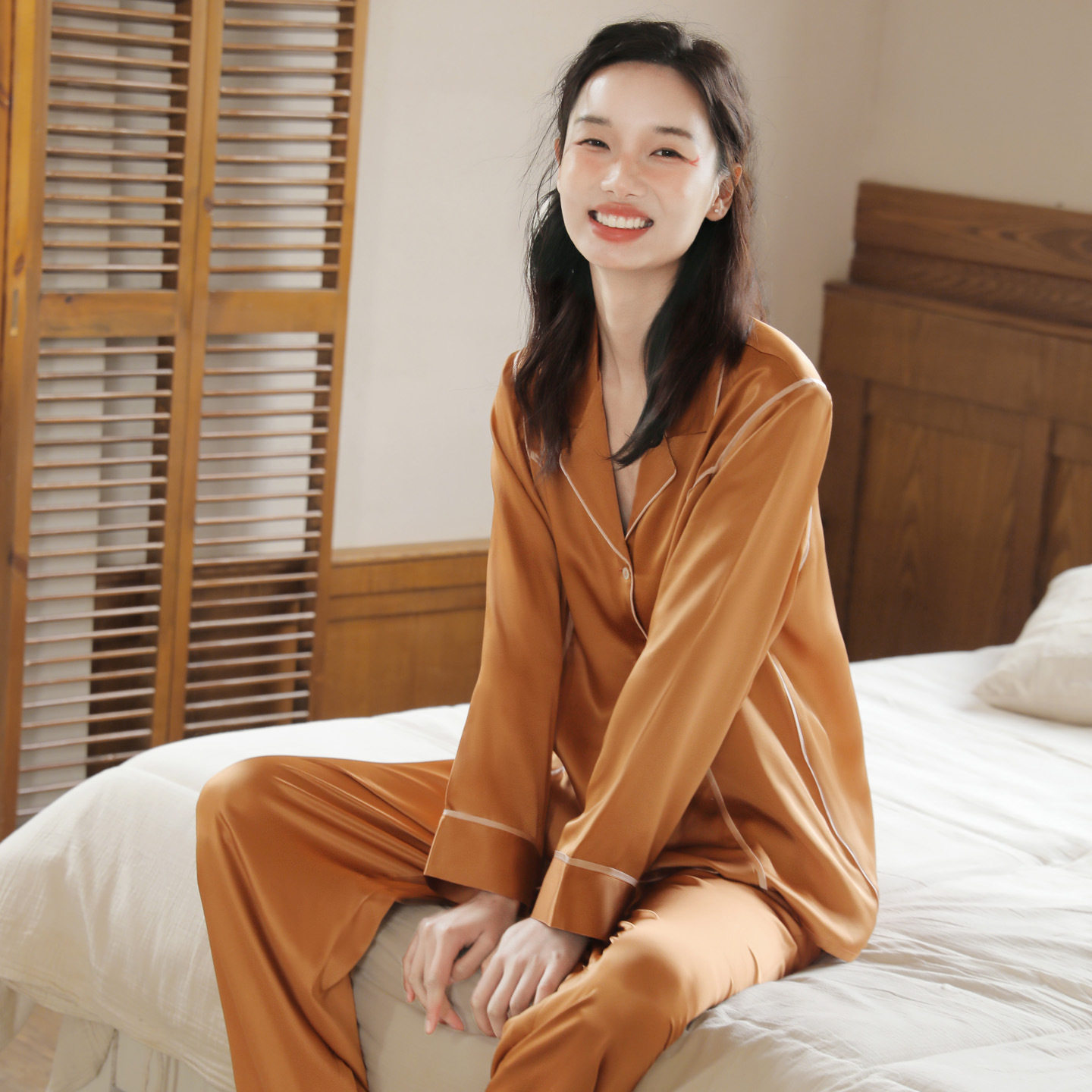 蝶绣丝绸19姆米重磅睡衣女真丝两件套装100%桑蚕丝开衫家居服外穿