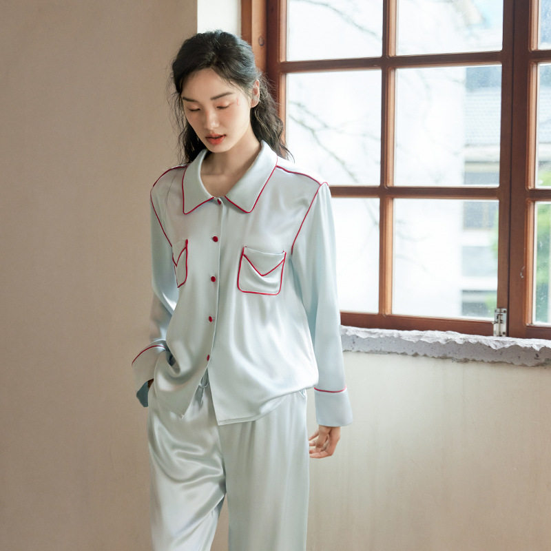 2026新款女士真丝睡衣套装长袖翻领家居服高级感轻奢两件套