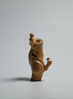 山宁竹舍 清水竹器 楚腰 异形玉竹花入花插摆件把件