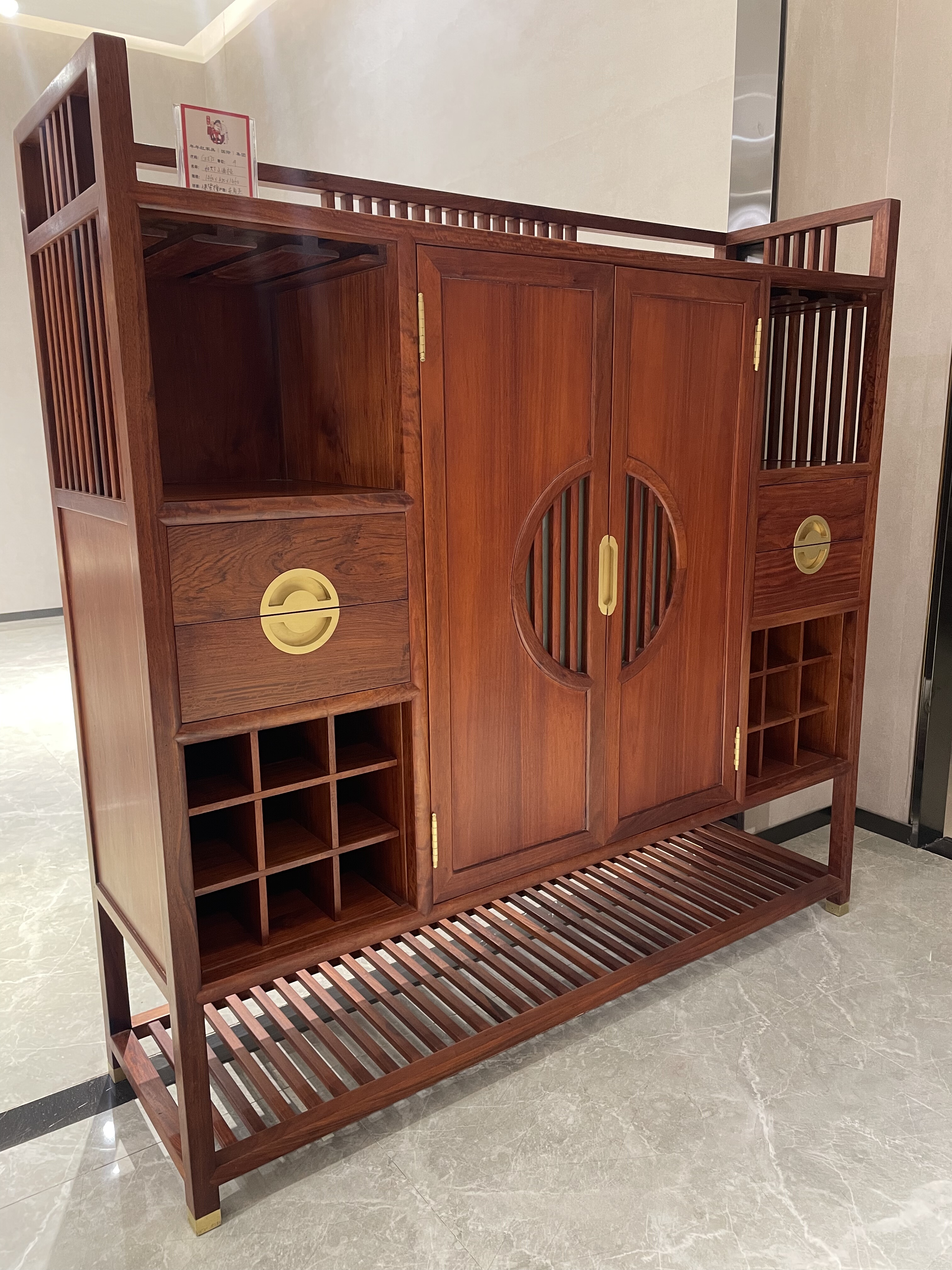 年年红红木家具大果紫檀酒柜餐边柜实木客厅储物柜现代简约餐厅柜