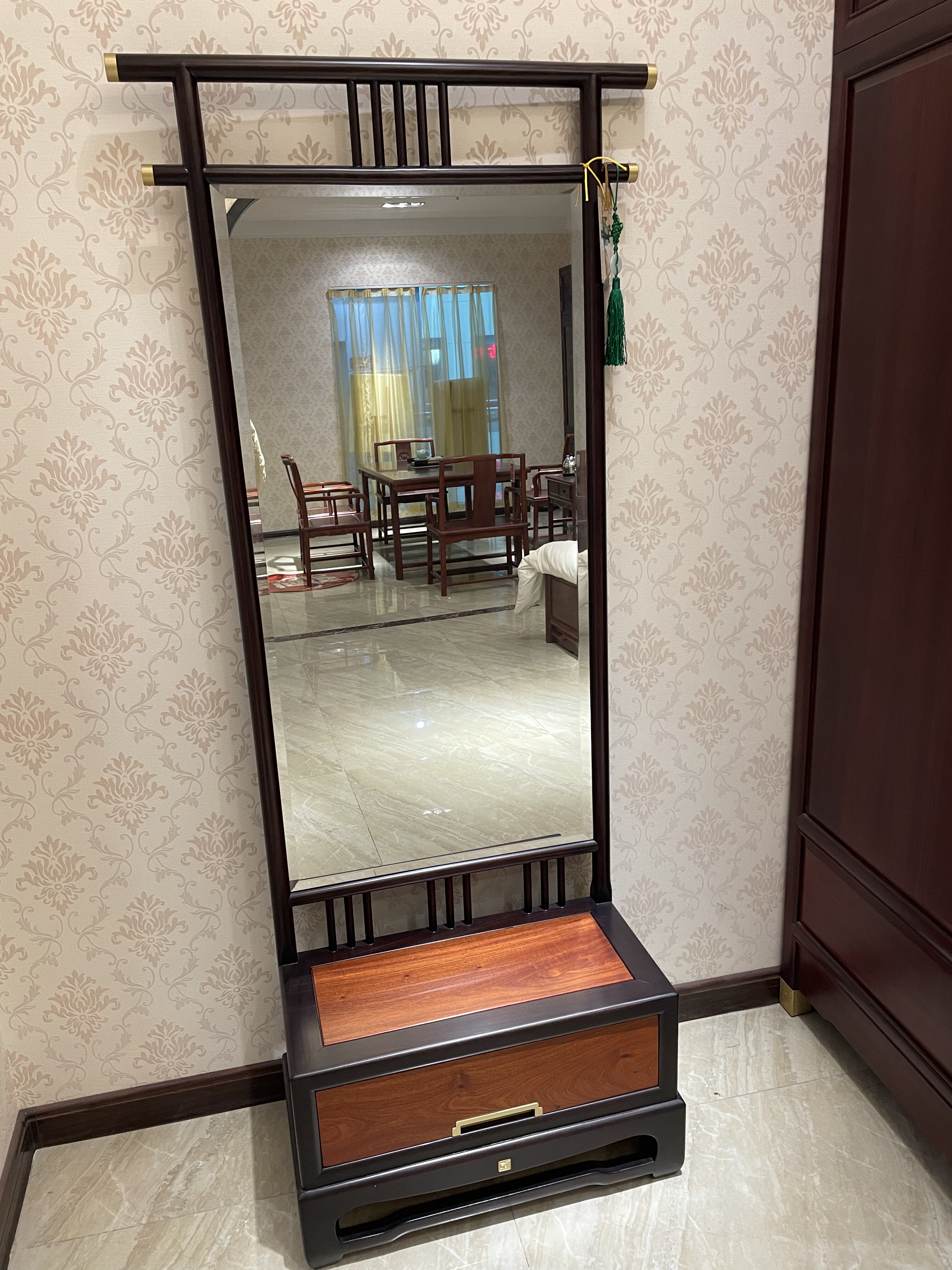 大果紫檀穿衣镜缅甸花梨试衣镜卧室家用实木全身镜红木家具镜子