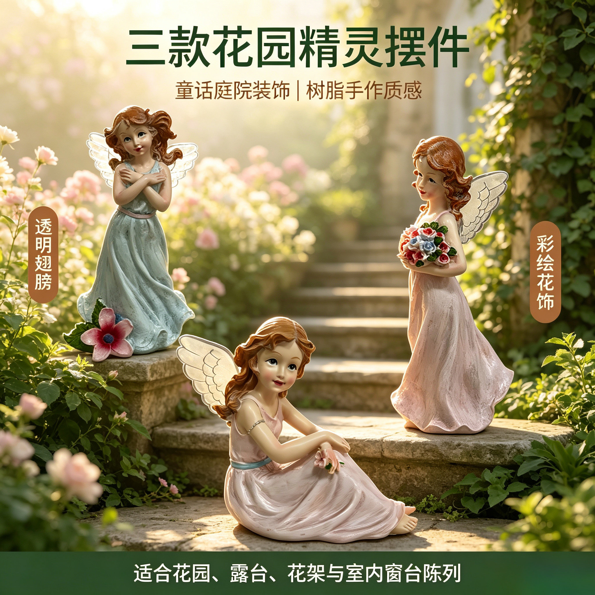 花园庭院树脂天使微景观摆件