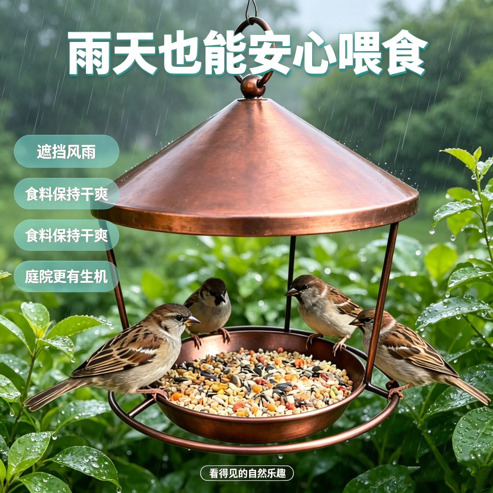 鸟食器防潮设计防雨鸟禽喂食器立式铁艺手动喂食通用鸟类喂水器
