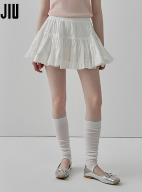 JIUJIU甜美蓬蓬蛋糕裙女2026春季新款高腰白色蕾丝花边A字半身裙