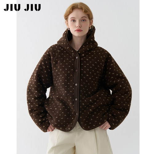 JIUJIU两面可穿复古颗粒绒仿羊羔毛外套女冬季设计感小众休闲棉服