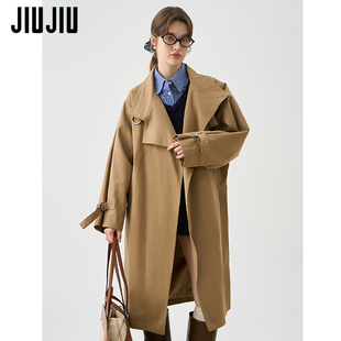 大衣 高级感立领廓形中长款 JIUJIU英伦风风衣外套女2025秋新款 法式