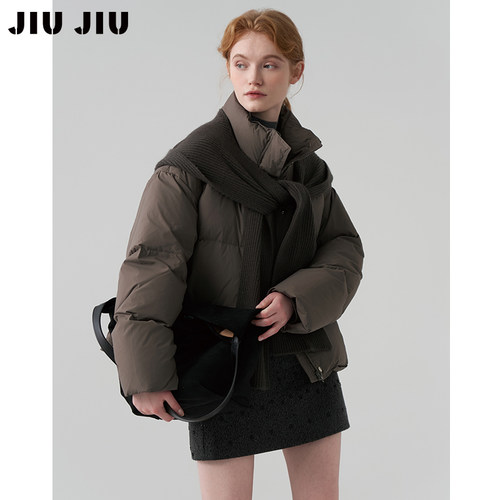 JIUJIU设计感小众学院风披肩立领羽绒服女冬季加厚保暖面包服外套