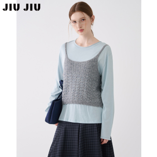 JIUJIU学院风减龄叠穿针织马甲女春季2026新款无袖吊带背心上衣