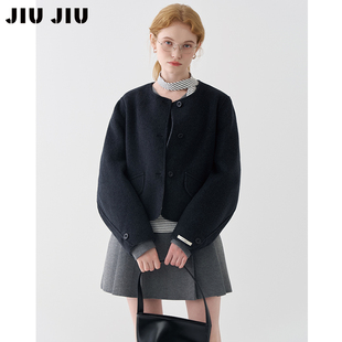 JIUJIU高级感复古双面呢短款外套女冬季设计感小众气质羊毛大衣