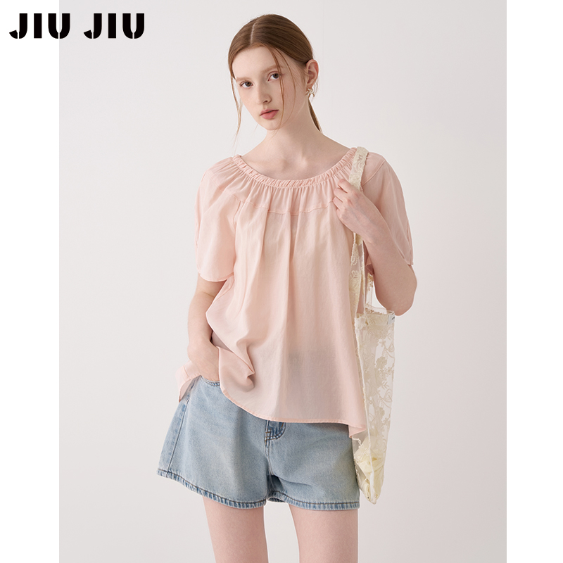 JIUJIU显白粉色气质衬衫女夏季2025新款后背系带设计感衬衣上衣