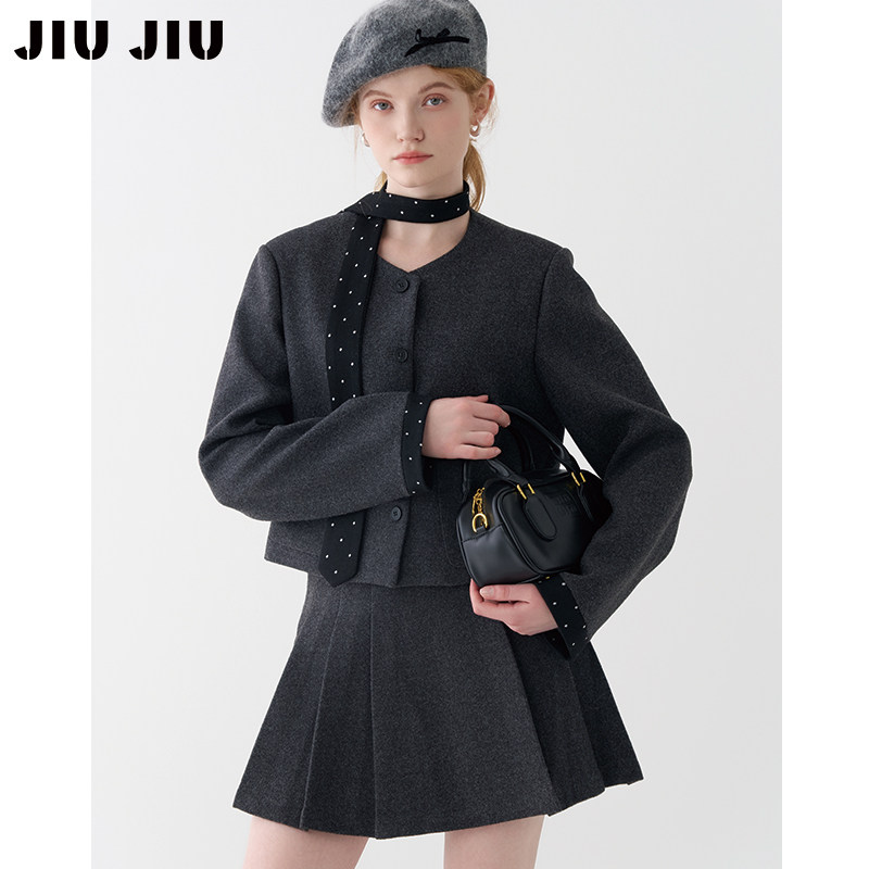 JIUJIU高级感气质毛呢羽绒套装女冬季新款短外套百褶半身裙两件套,女装/女士精品,时尚套装,淘宝优惠券,粉丝福利购,淘宝优惠卷