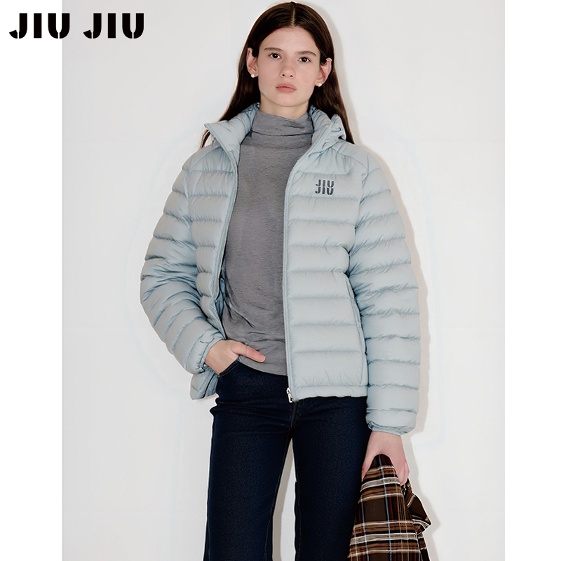 JIUJIU轻薄baby蓝90白鸭绒排骨羽绒服女冬季保暖休闲面包服外套