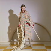 朵朵可可秋冬季 条纹羽毛纱半边绒睡衣女家居服睡裙