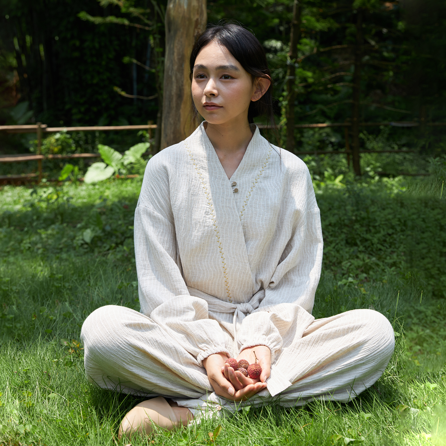 柔软处理双层提花棉麻套装