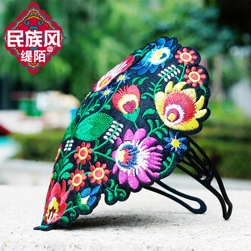 新款民族风刺绣花发箍宽边镂空满头花箍头饰防滑压发发卡子女发饰