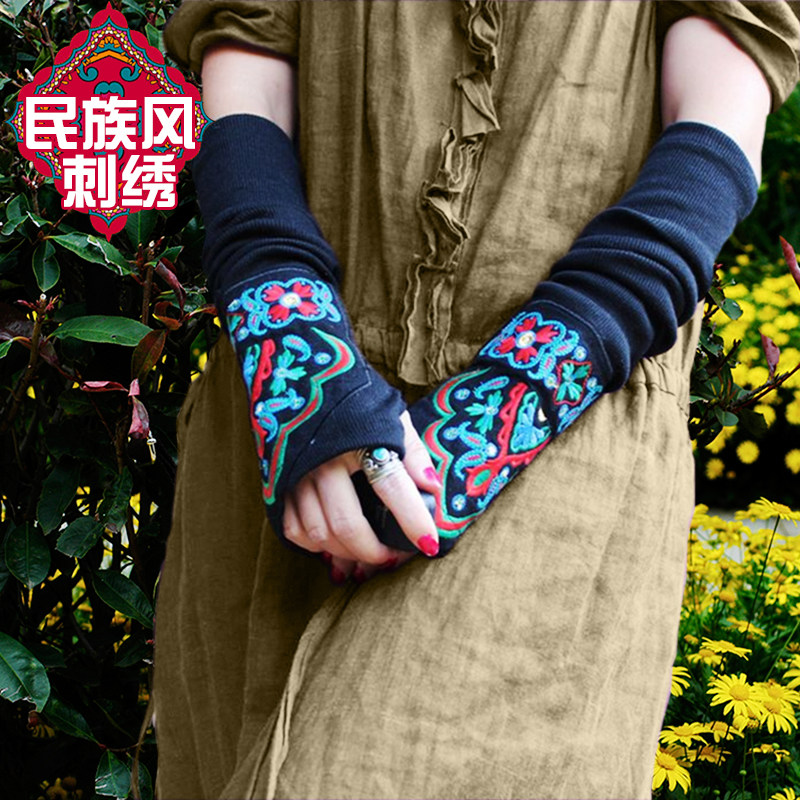 手臂套袖套女秋冬长款露指刺绣花半指保暖手套针织加厚毛线假袖子,服饰配件/皮带/帽子/围巾,手套,淘宝优惠券,粉丝福利购,淘宝优惠卷