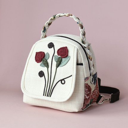 2025新款民族风布艺时尚迷你小背包女轻便斜挎双肩包时尚帆布百搭