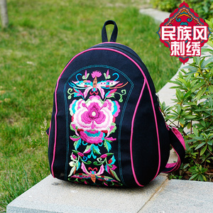双肩包女民族风新款韩版百搭刺绣学院风书包女包包休闲小清新背包