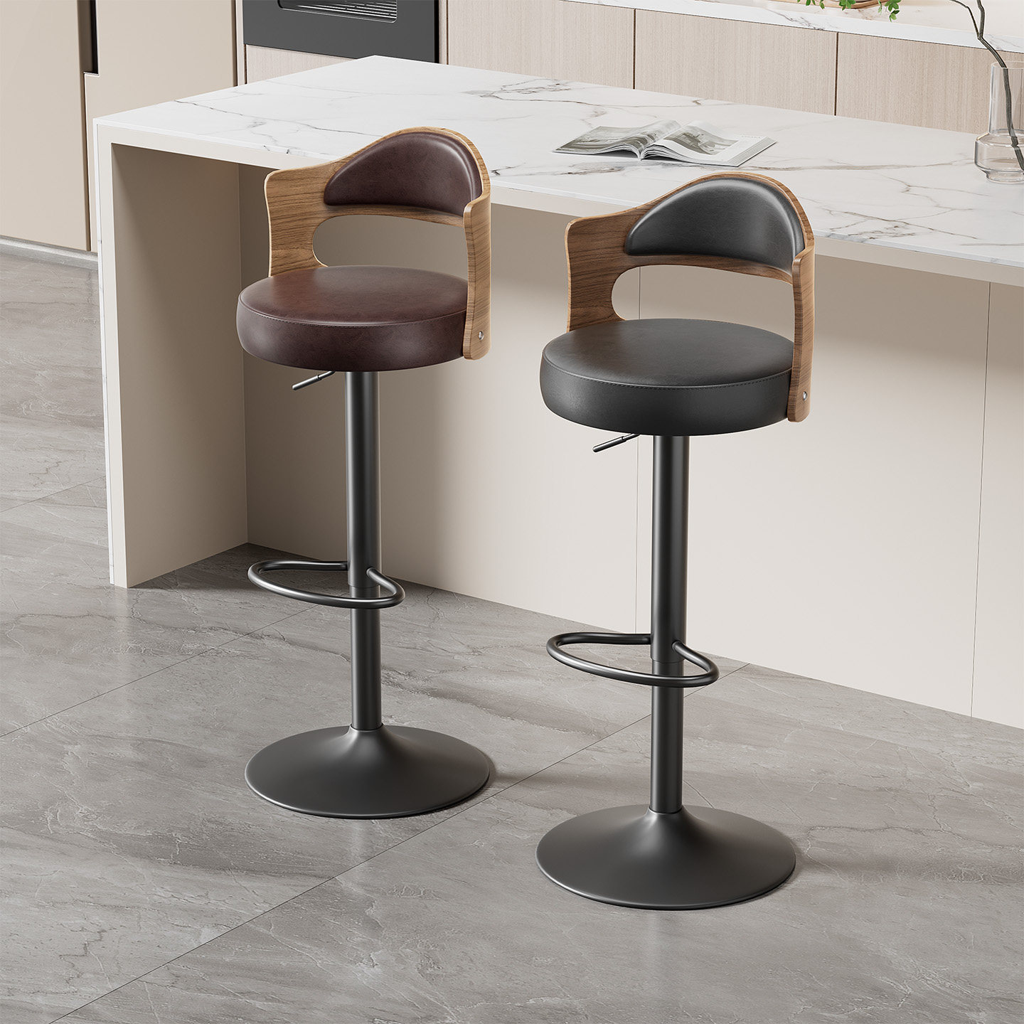 艺颂现代轻奢简约升降吧台椅木质靠背酒吧椅家用高脚凳