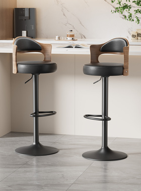 吧台椅升降前台酒吧椅高脚椅实木高吧凳子旋转靠背椅北欧简约PDD